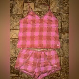 Victoria's Secret Pink and Orange Plaid Pajama Set